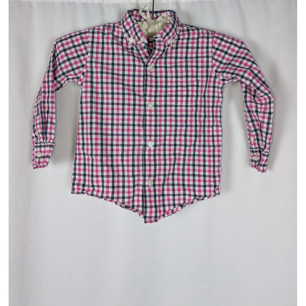 Janie and Jack Boys Pink Gingham Plaid Long Sleeve Button Down Shirt Size 3